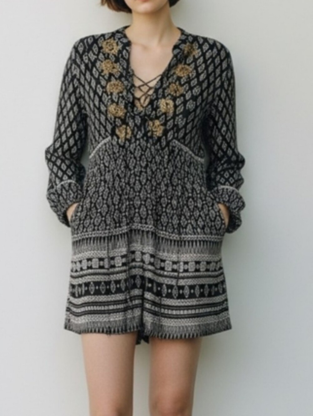 En Creme Black and Gold Mini Dress
